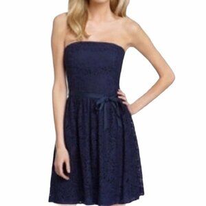 Trina Turk Zafira strapless lace dress 4 women navy *no belt*